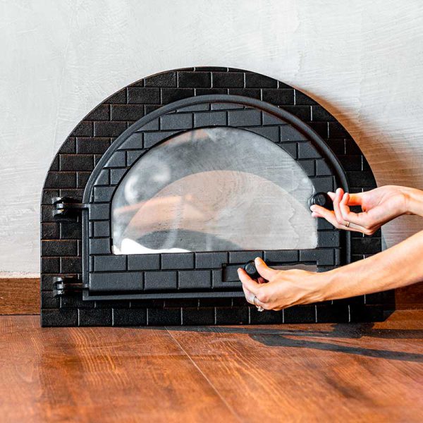 Porta para forno a lenha de ferro fundido com vidro
