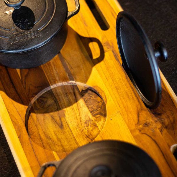 Panelinhas de Ferro Fundido com Suporte de Madeira