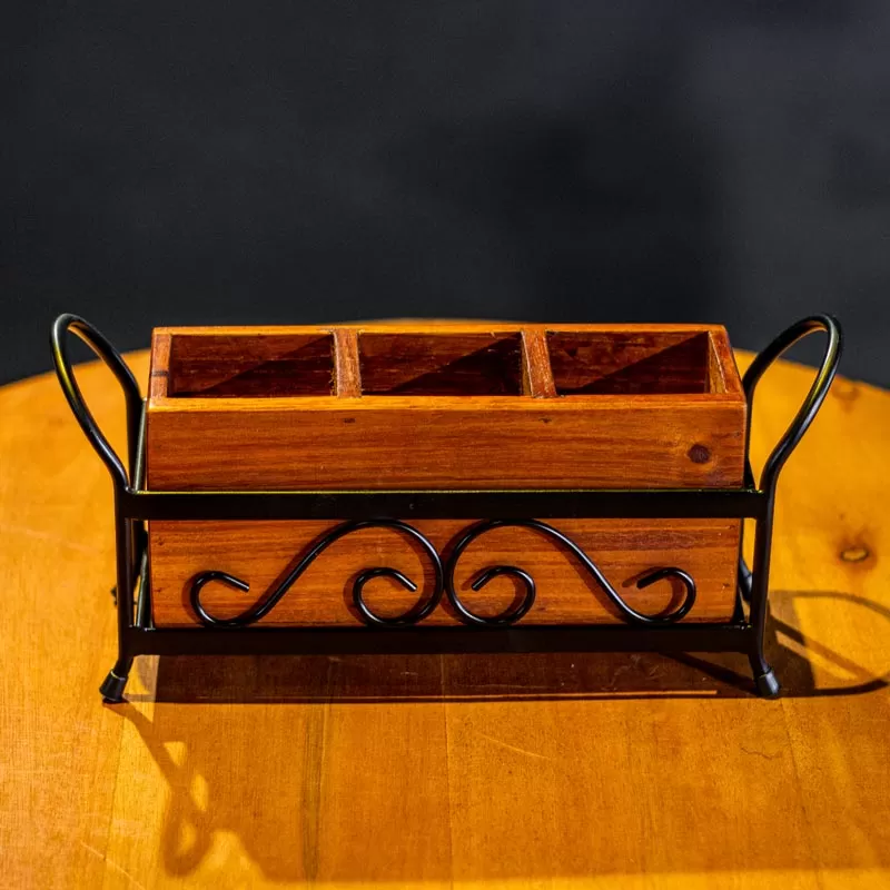 Suporte de Talheres Madeira e Ferro Grande