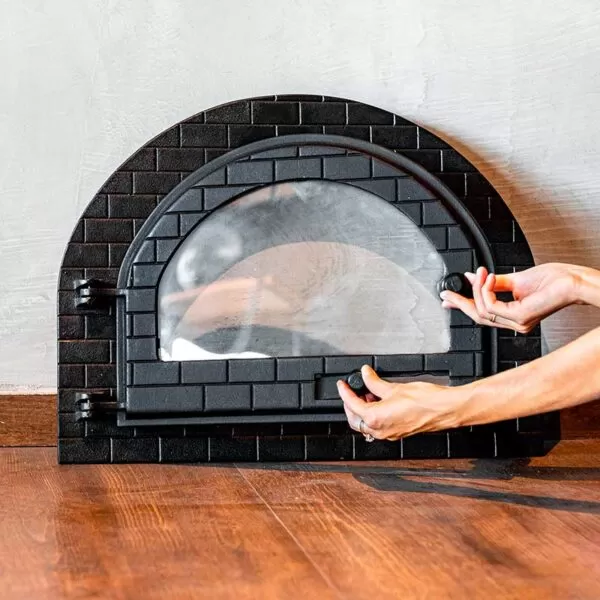 Porta para forno a lenha de ferro fundido com vidro