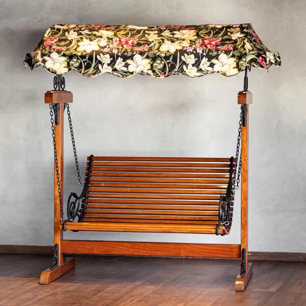 Balanço Belga de Madeira Envernizada e Alumínio Fundido com Tapa Sol