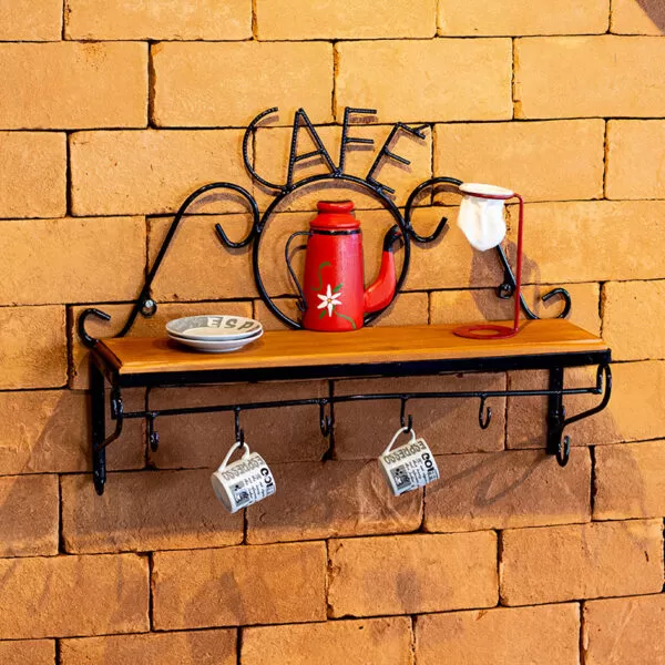 Prateleira de Ferro e Madeira Temática Café